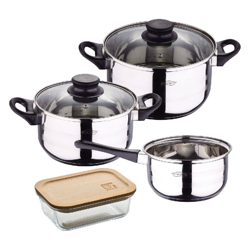 BERGNER - Batterie de cuisine 5 pièces 16/18/20cm en acier inoxydable compatible induction avec Boîte Hermétique 650 ml en Verre Borosilicate - mul_0