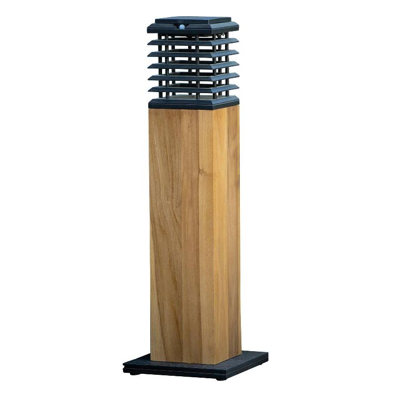 LES JARDINS BORNE SOLAIRE LED TEKURA, TECK NATUREL/GRIS