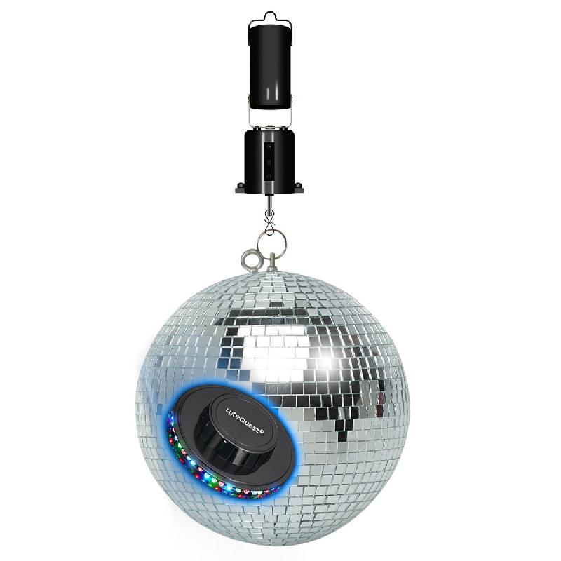 Boule à Facettes Argentée 40cm FXLab avec deux points de suspension - Mirroir Poli + Moteur à piles, Lumière OVNI - 3666638037046_0
