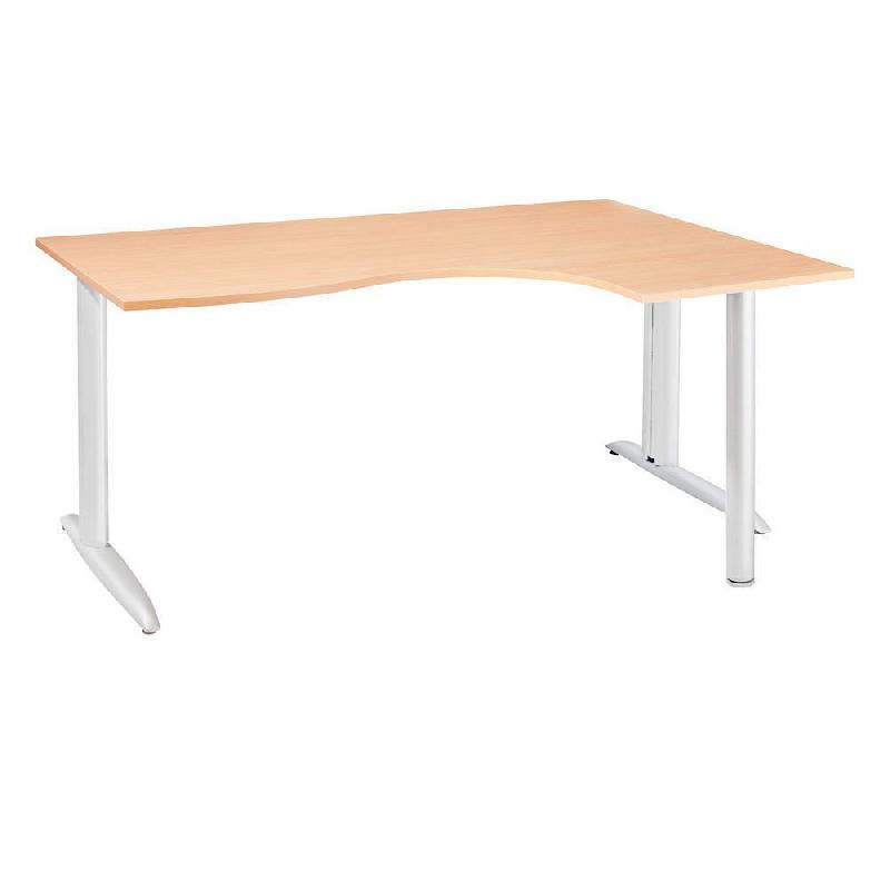 BUREAU COMPACT RETOUR A DROITE ACTUAL - L. 160 X P. 120 CM - PLATEAU HETRE - PIEDS L BLANCS