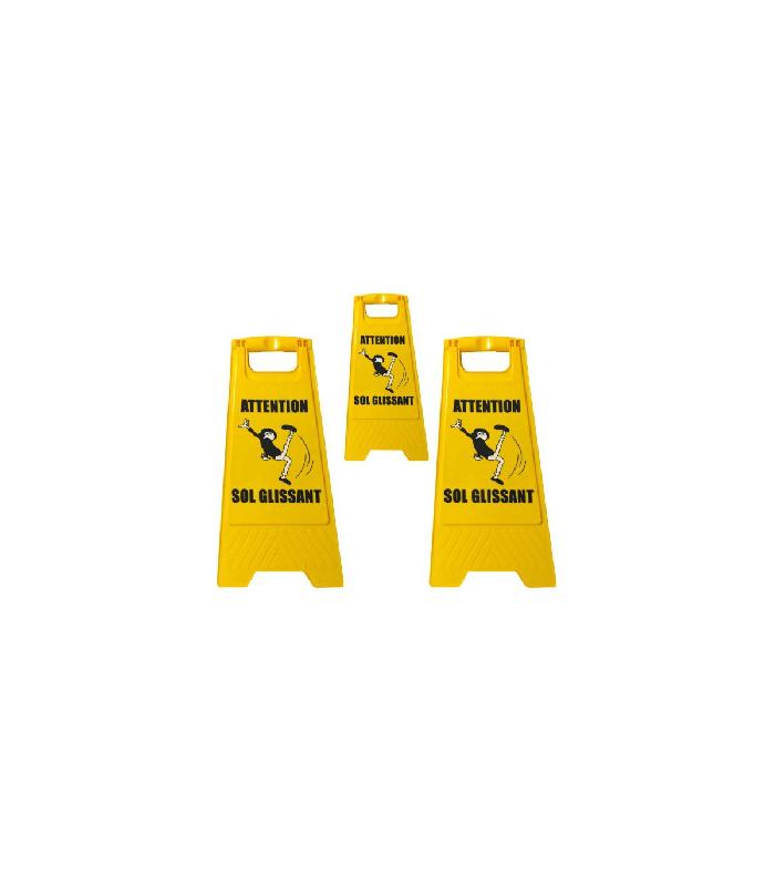 Chevalet de signalisation - attention sol glissant - lot de 3 - BCS-YELLOW-GX3_0