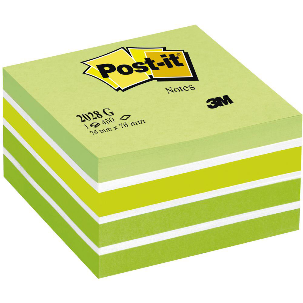 CUBE POST-IT NOTES - REPOSITIONNABLES - 76 X 76 MM - CUBE DE 450 FEUILLES - COLORIS AQUARELLE VERT