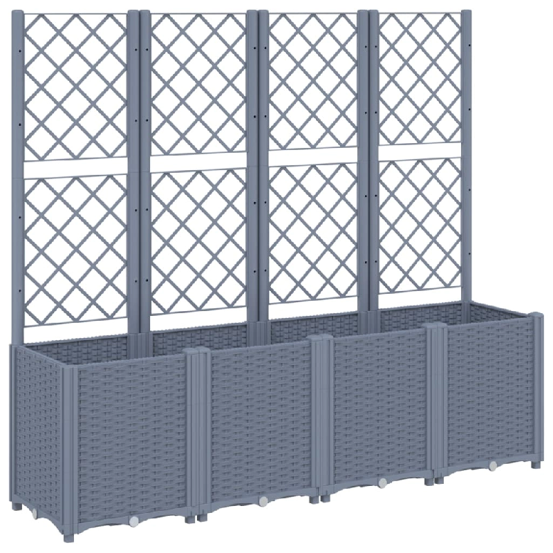Helloshop26 - Jardinière bac lit surélevé plantes fleurs terrasse jardin avec treillis 160 x 40 x 140 cm PP gris 02_0038263 - 3000214159737_0