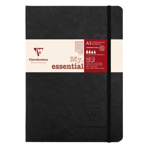 LOT DE 5 - MY.ESSENTIAL AGE BAG CARNET BROCHURE COUSU DOS CARRÉ À PAGES NUMÉROTÉES A5 192 PAGES LIGNÉ PAPIER IVOIRE 90G - NOIR