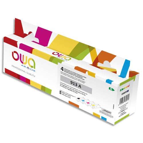 Pack 4 cartouches d'encre remanufacturées OWA compatibles HP 913A - Noir, Cyan, Magenta, Jaune_0