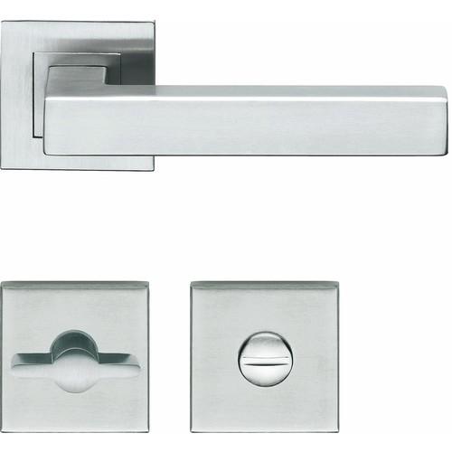 POIGNÉES SUR ROSACES CARRÉES CLÉ I - INOX SATIN - BORDEAUX H419 JPM