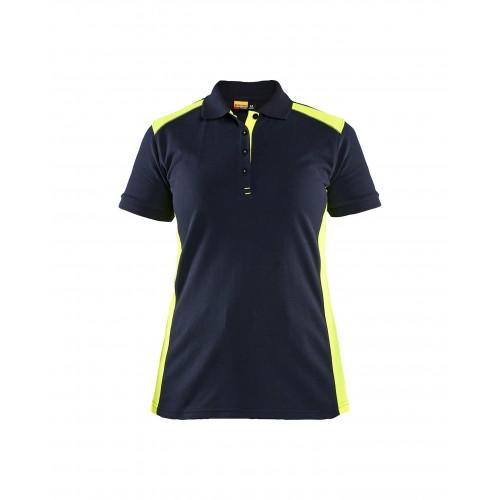 POLO DE TRAVAIL FEMME EN COTON 3390 - BLEU MARINE FONCÉ ET JAUNE FLUO - L BLAKLADER
