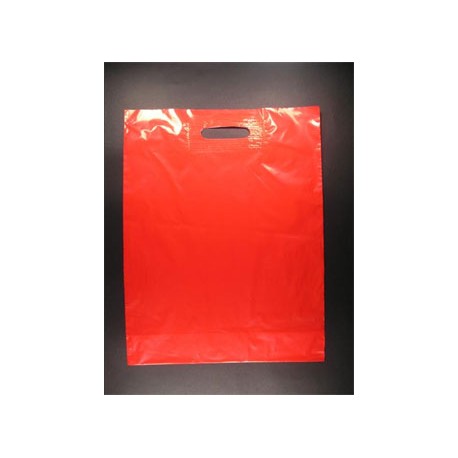 Sac plastique poignées découpées rouge - 51µ - 35x45+5 cm - paquet de 100 sacs_0