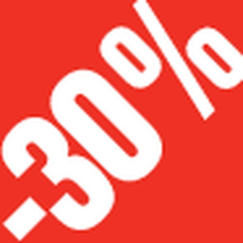 Sticker remise -30% 3.3x3.3cm rouge/blanc - par 500 - adhésif durable et universel_0