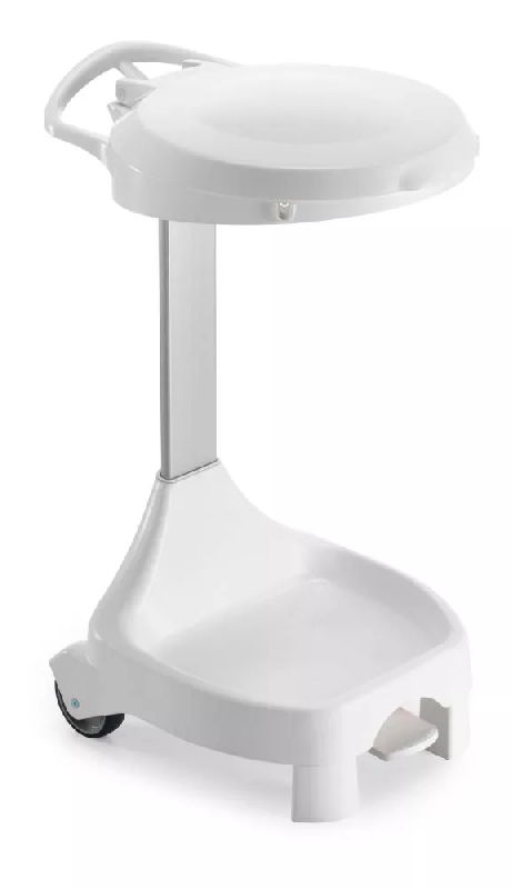Support sac poubelle DELTA - 2 roues - couvercle blanc avec pédale - système SHHUT - 110-130L_0