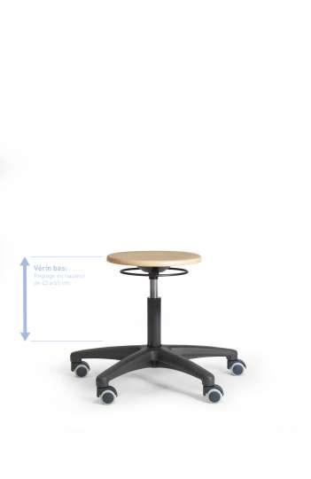 Tabouret de bureau - Assise bois - Réf : TABBOISPRCVBRS - Réglage circulaire - Roulettes sols durs_0