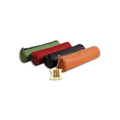 TROUSSE CUIR AGE BAG  RONDE ASSORTIMENT DE COULEURS : VERT MOUSSE, ROUGE CERISE, NOIR, TABAC