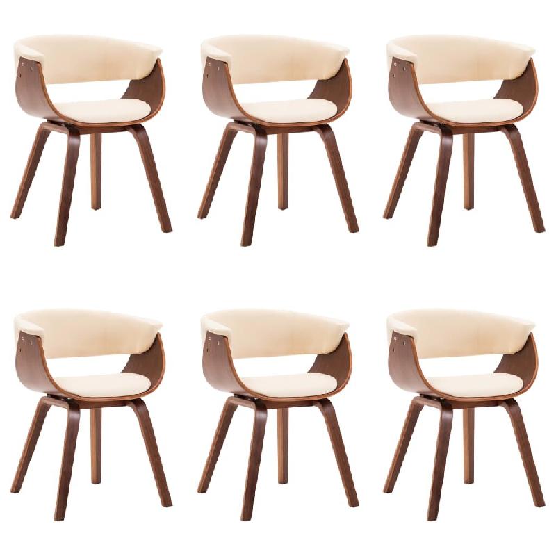 VidaXL Chaises à manger lot de 6 crème bois courbé et similicuir Modèle Diamant Design - 278726_0