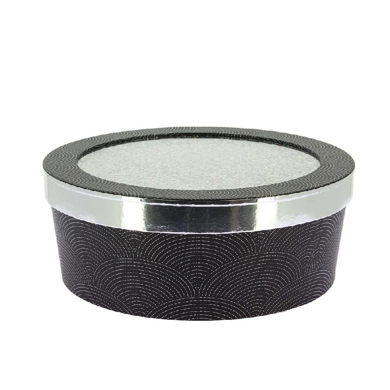 Boîte ronde Mille paillettes empilable noir et argent avec couvercle Ø25 x H9 cm_0