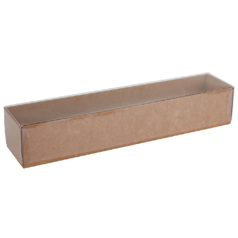Boite macarons carton kraft et couvercle transparent 14,8x4,8x4,5 cm - par 25_0