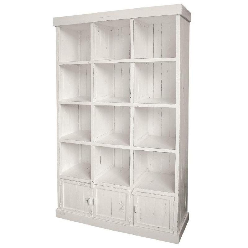 Buffet Héritage blanc patiné en pin massif - 12 cases, 3 portes - L119xH200cm_0