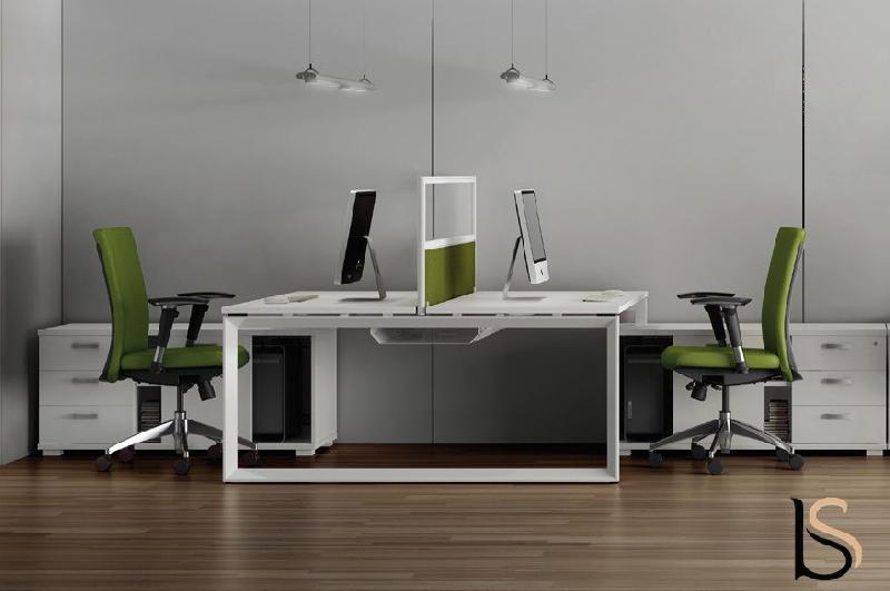 Bureau bench 2 personnes Star avec meubles de rangement - Mobel Linea. - Blanc Pastel, 160_0