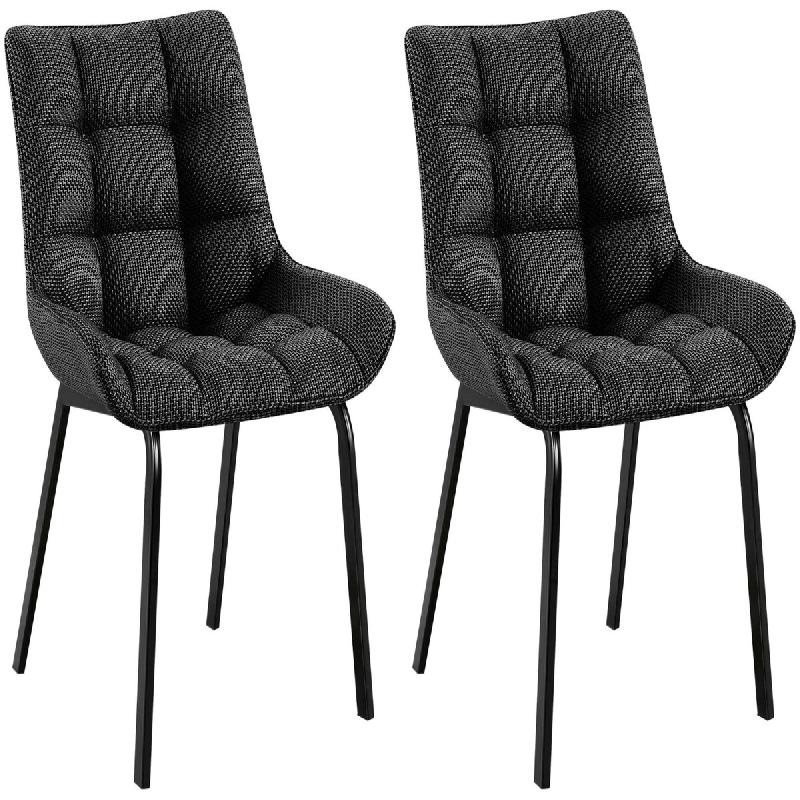 Décoshop26 - Lot de 2 chaises de salle à manger en tissu gris titane généreusement rembourrée piètement en métal noir 10_0007571 - gris métal_0