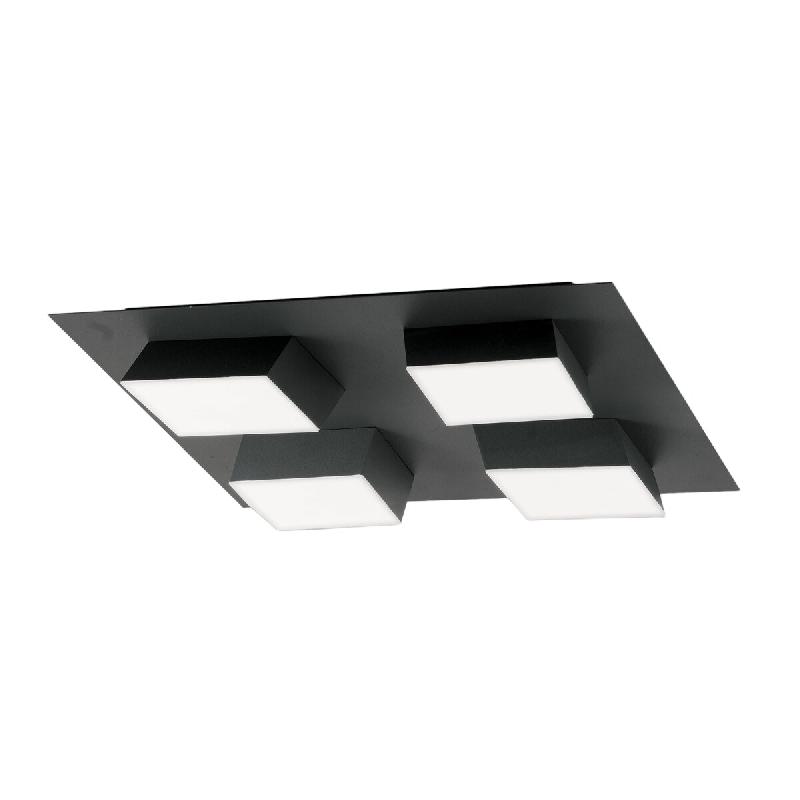 Fabas Luce Plafonnier Led Carré Lucas 48 W 4160 Lm 3000 K Anthracite - Structure En Métal Et Méthacrylate, Dimmable Avec Coupure De Phase, Design M_0