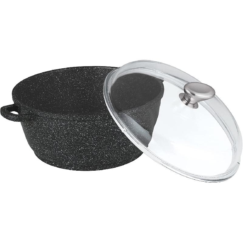 FAITOUT ROND 24CM FAÇON PIERRE FONTE D'ALUMINIUM - COUVERCLE VERRE - PRADEL EXCELLENCE - PREMIUM