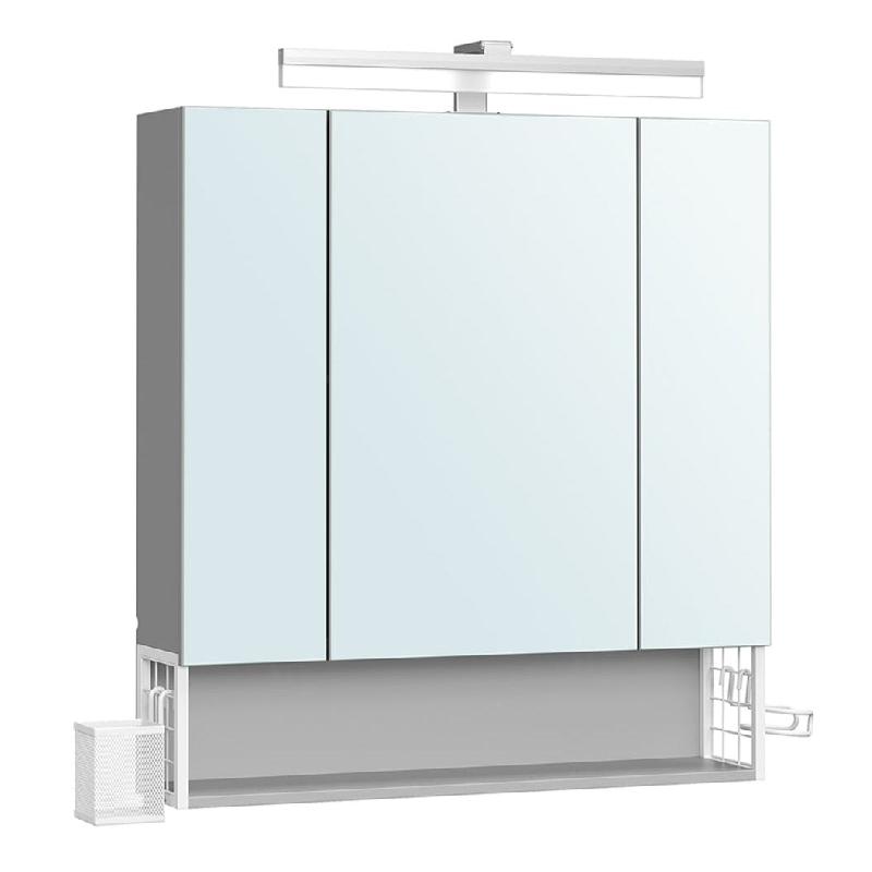 Helloshop26 - Meuble de salle de bain 3 portes armoire murale avec miroir multiprise panier suspendu support pour sèche-cheveux pour 12_0006465 - 300_0