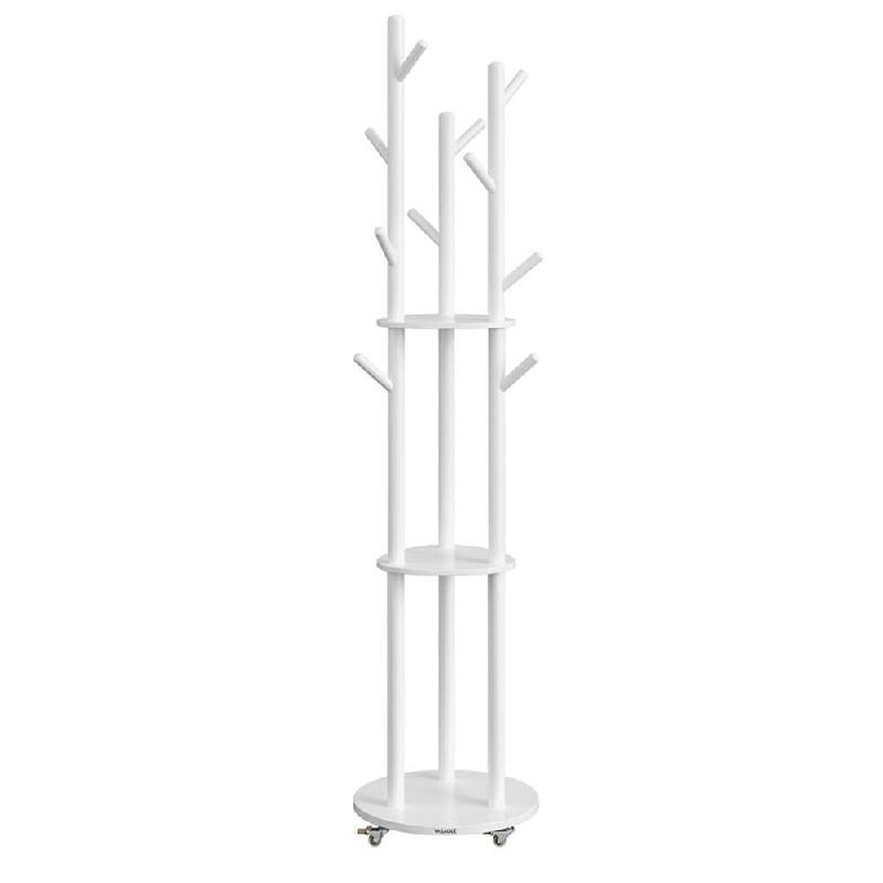 Helloshop26 - Portemanteau avec 11 crochets et 3 étagères 4 roulettes pivotantes à 360° mobile crochet et poteau en bois pour entrée 12_0007117 -_0