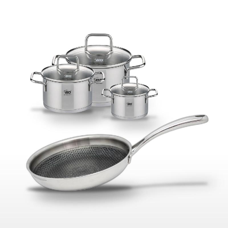 Lot 3 Faitouts Elo Relief Evolution 12/16/20cm & Poêle 28cm - gris inox 3176239957433_0