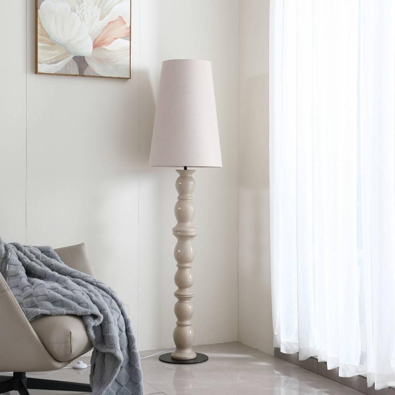 LUCANDE LAMPE SUR PIED LYNDORIN, BEIGE, CÉRAMIQUE