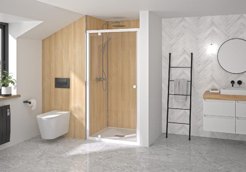 PAROI DOUCHE PORTE PIVOTANTE SUPRA P PROFILÉ BLANC VERRE TRANSPARENT 90CM - KINEDO - PA1522BTN