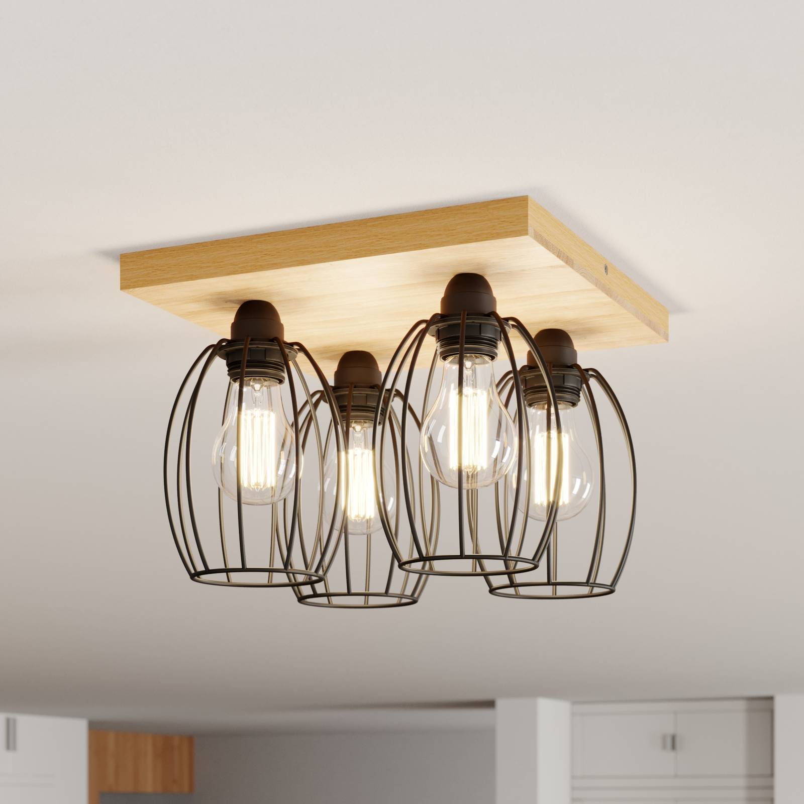 BRITOP PLAFONNIER BEEVLY, BOIS ET MÉTAL, À 4 LAMPES