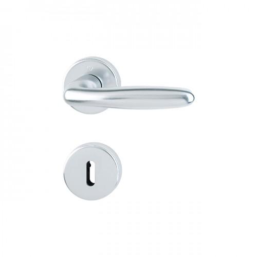 POIGNÉES DE PORTE SUR ROSACES RONDES VERONA -ALUMINIUM FINITION ARGENT - CLÉ L HOPPE