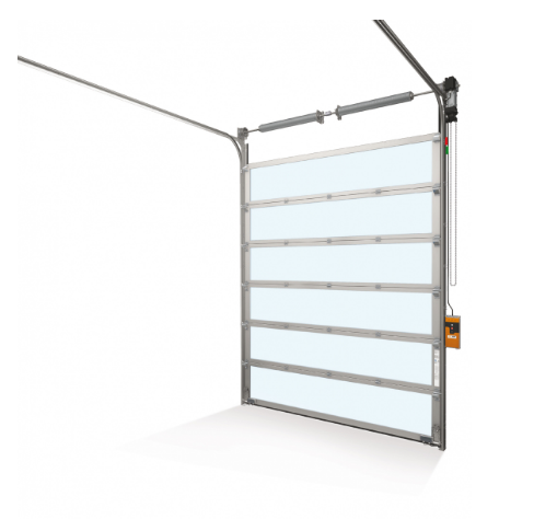 Porte sectionnelle industrielle 40 / 60 mm / automatique / repliable en plafond / vitrée / en métal / avec portillon / hydrofuge / hermétique / isolation thermique_0