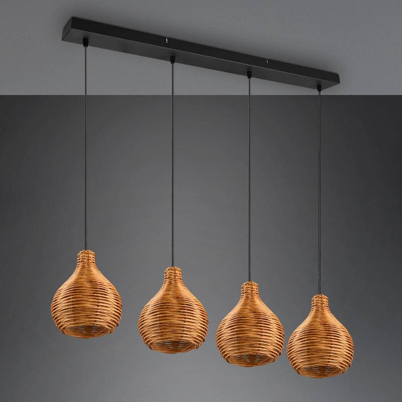 REALITY LEUCHTEN SUSPENSION SPROUT EN ROTIN, À 4 LAMPES, NATURELLE