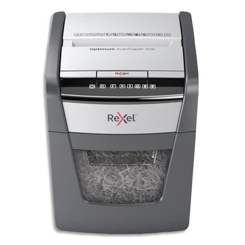 Rexel destructeur de documents Optimum Auto+ 50X - coupe croisée 4x28mm, 50 feuilles, corbeille 20L, sécurité P-4_0