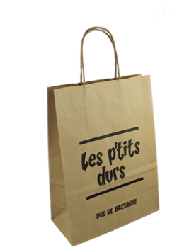 Sac papier kraft brun - magasin enfant - poignées torsadées - impression noire et argent_0