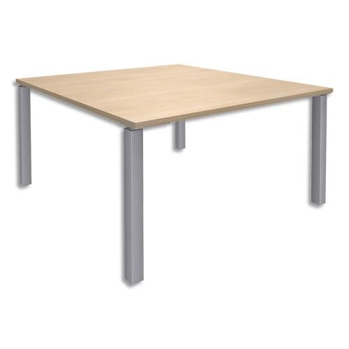 Simmob table de réunion steely pied exprim chêne clair alu en bois et métal - dim : l140 x h72 x p140 cm_0