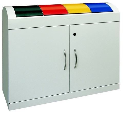 Station de tri sélectif 4 compartiments - 4x45 litres - Acier zingué, clapets auto-basculants, non-feu_0