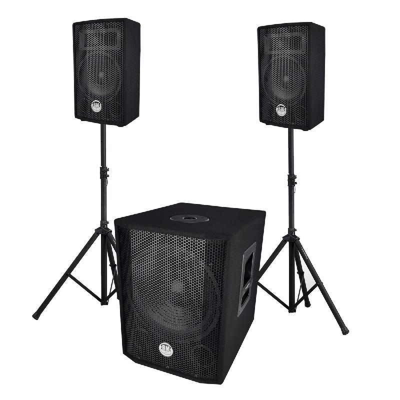 Système Sono triphonique BM SONIC BMS 1208, Caisson bi-amplifié 1000W - USB Bluetooth, 30cm, Satellites 8