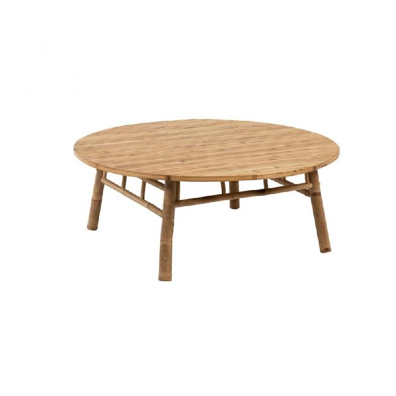 Table basse ronde NHARDI en bambou naturel - Plateau en roseau - Dimensions 120 x 46 x 120 cm_0
