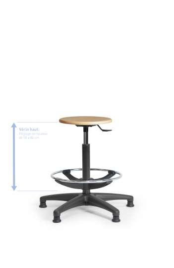 Tabouret de bureau - assise bois fixe - vérin haut - repose-pieds - réf : TABBOISFIXVHRPP_0