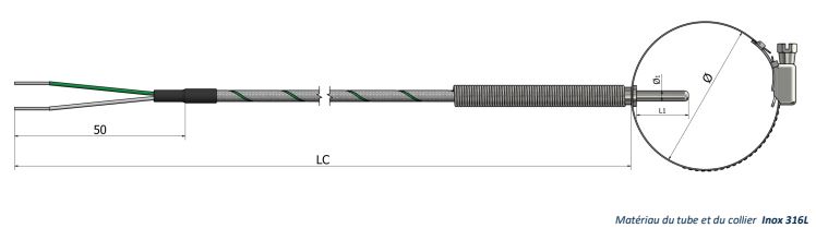 Thermocouple de surface - Collier de serrage (Type 3) - TS43 - Type K, N, J, T, E, R, S ou B, Classe 1 ou 2_0