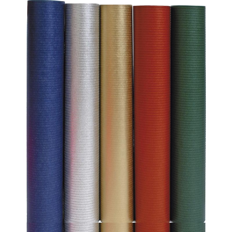 UNICOLOR, KRAFT BRUN 60G, 2X0,70M EN CARTON PRÉS. DE 60 RLX COULEURS ASS. - OR/ARGENT/ROUGE/VERT SAPIN - LOT DE 60