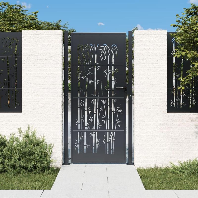 Vidaxl portail de jardin anthracite 105x205 cm acier design de bambou 153183_0
