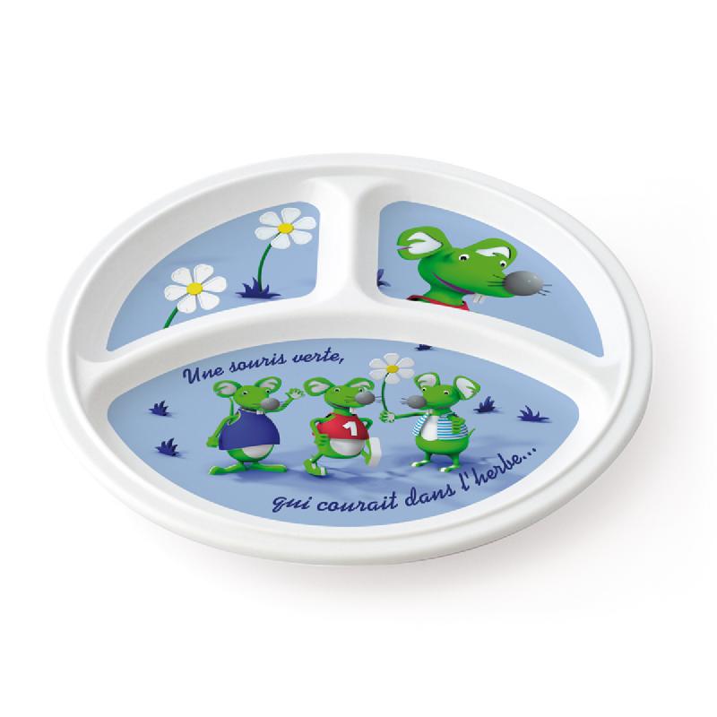 ASSIETTE À COMPARTIMENTS ROND BLANC MÉLAMINE Ø 21,5 CM VAISSELLE ENFANCE PLASTOREX