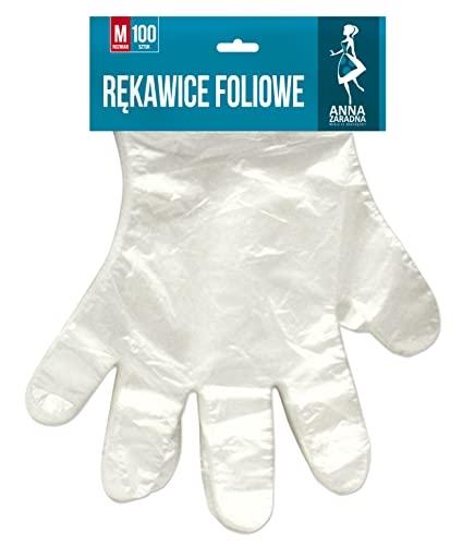 Anna Zaradna - Lot de 100 gants jetables (50 paires) - Taille M - En film PEHD transparent - Utilisation pour contacts alimentaires_0