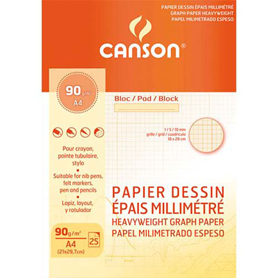 BLOC DE PAPIER MILLIMETRE CANSON - 25 FEUILLES - A4 - 90G