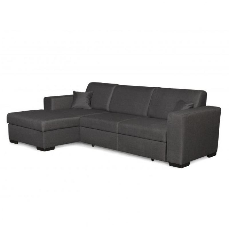 Canapé d'angle à gauche convertible CABIRI - gris foncé avec coffre de rangement et coussins d'appoint_0