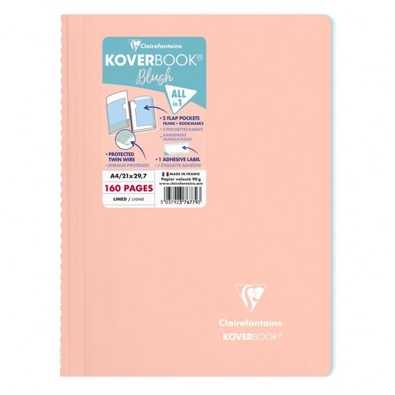Clairefontaine Lot de 5 Cahier Kover Book Blush A4, 160p./80 feuilles 90 g/m² reliure intégrale, couv. Envel. Corail, ligné - 3037923767793_0