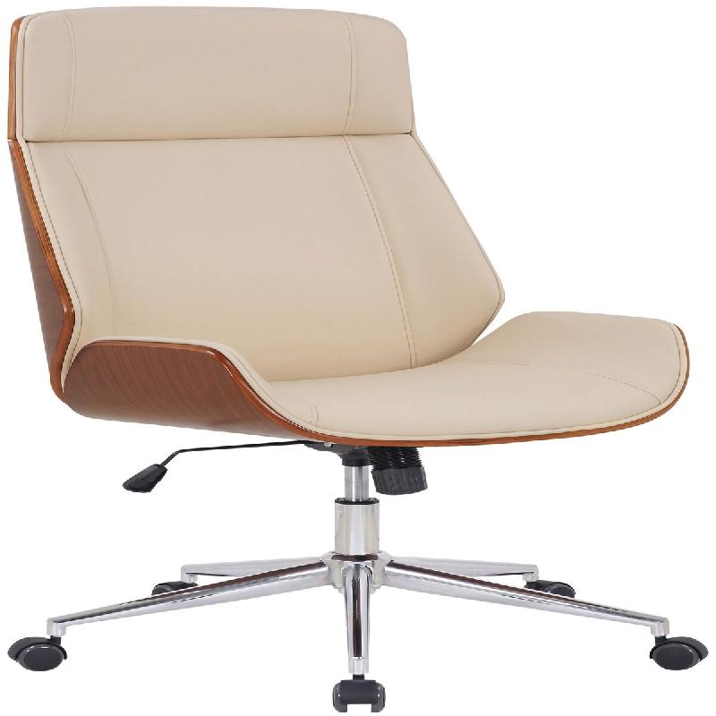 Décoshop26 - Fauteuil de bureau dossier haut avec roulettes synthétique crème et bois noyer hauteur réglable BUR10454 - beige Bois massif 30011046_0