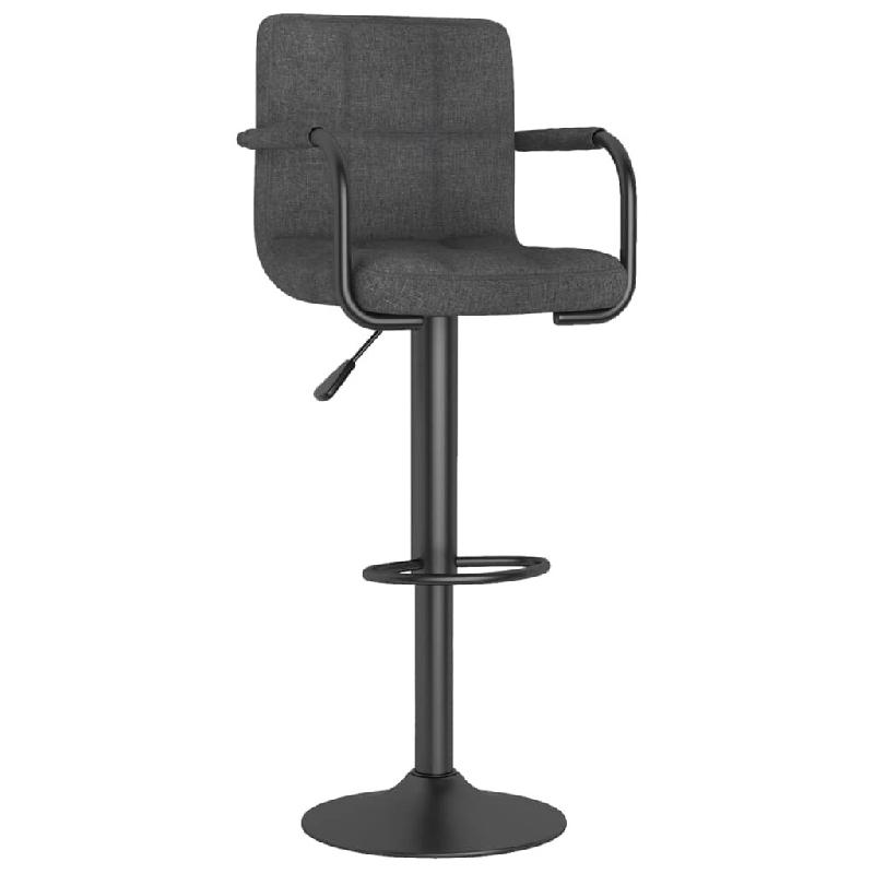 Décoshop26 - Tabouret de bar x1 chaise haute avec dossier et accoudoirs en tissu gris foncé et acier DEC029486 - gris 3000257399961_0